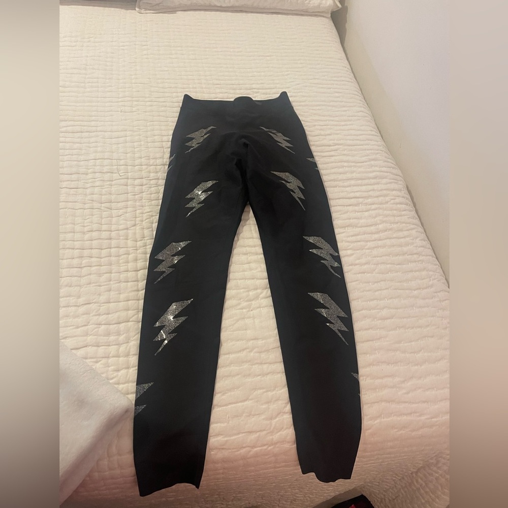 ultracor Black Leggings with Silver Lightning Bolts